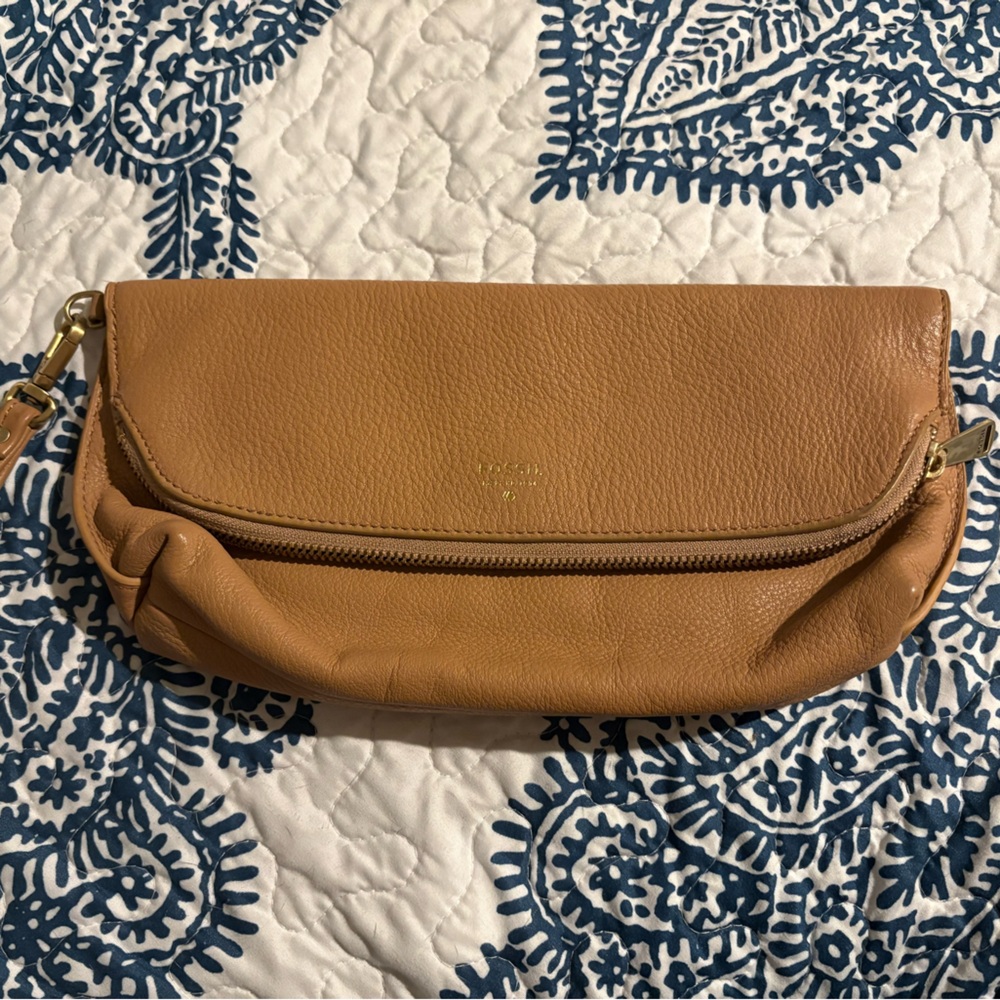 Fossil Tan Leather Clutch